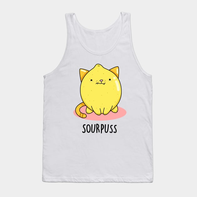 Sour Puss Cute Cat Lemon Pun Tank Top by punnybone